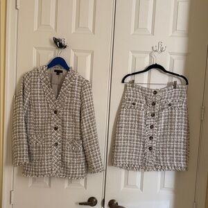 Ann Taylor Cream and Brown Tweed Blazer Suite